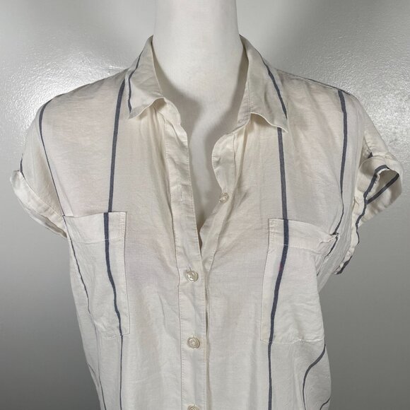 Lucky Brand Shirt Top Womens Small White Striped Cotton Collared Button Front - Picture 3 of 16